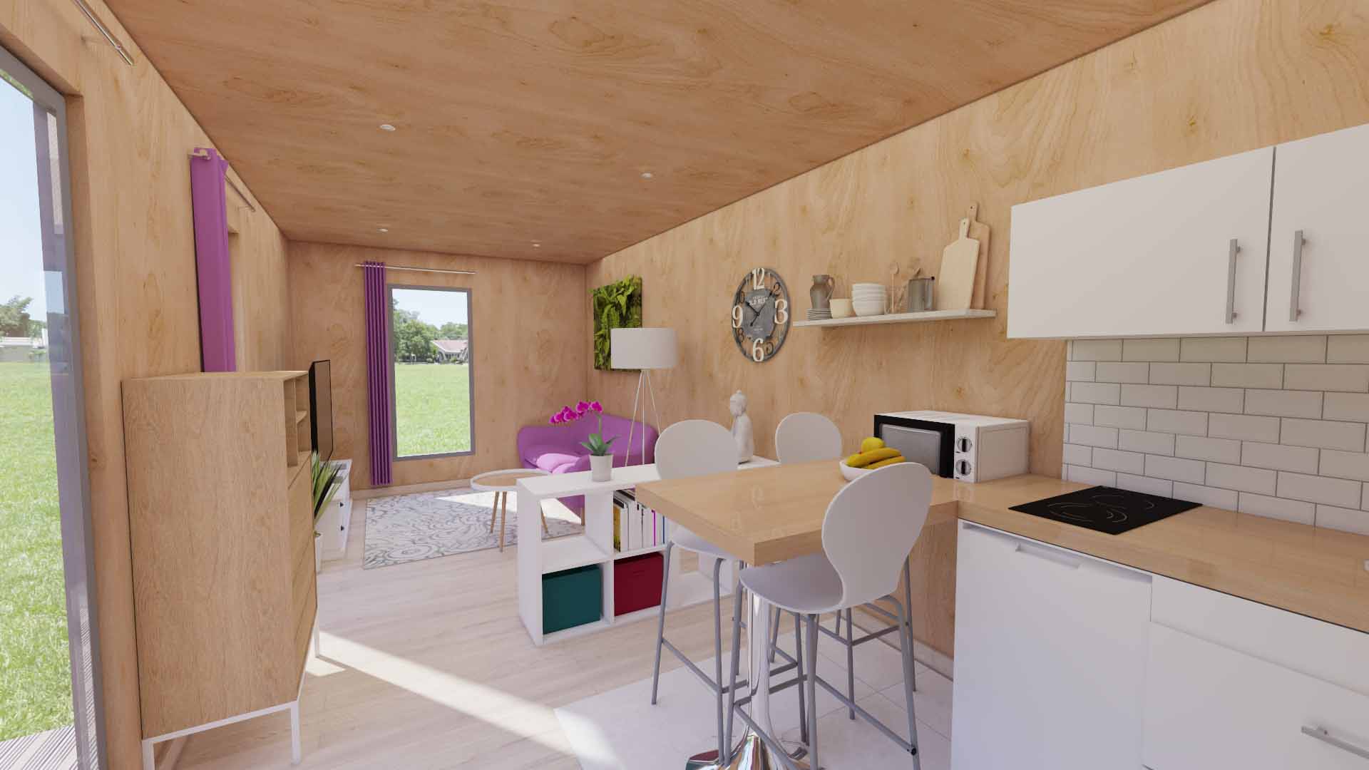 interieur 40m2 Chalet de jardin Edencube séjour